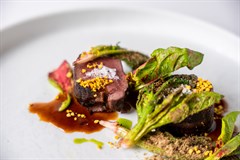 Capriolo al polline, spinaci, mirtillo nero e rafano
